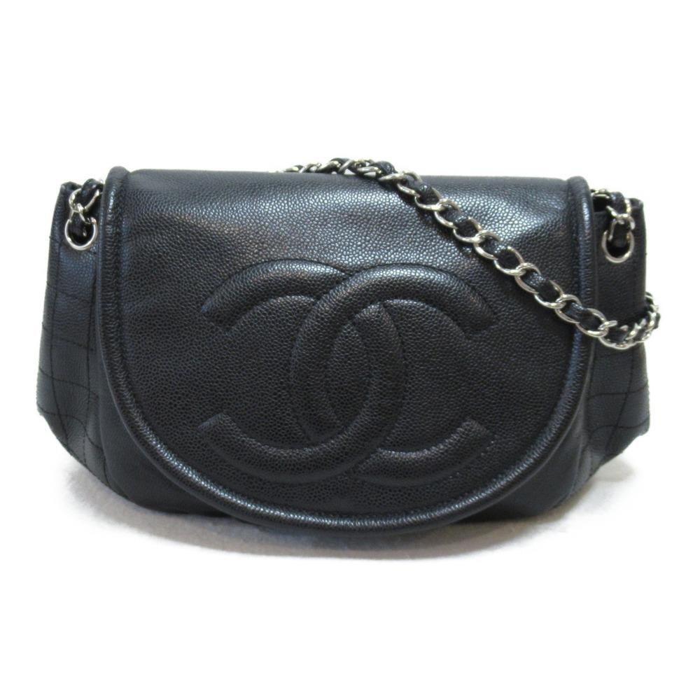 Chanel Half Moon Chain Shoulder Bag Caviar Skin Black